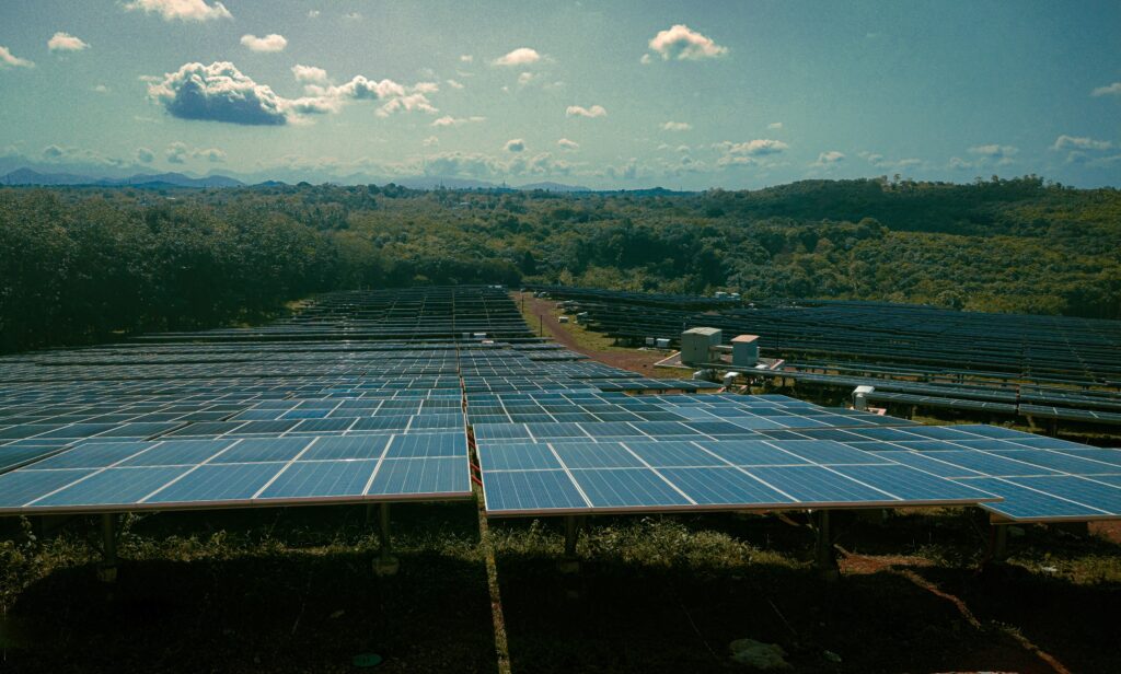 Large ground-mounted photovoltaic plant, with modules arranged in rows on fixed structures